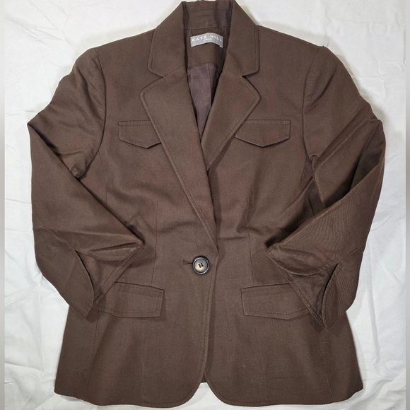 Kate Hill Brown Cotton Silk Blend Tailored Blazer - Picture 1 of 9